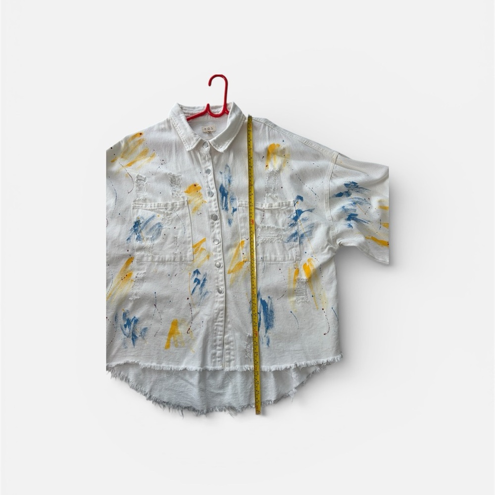 POL White Jean Jacket with Blue and Yellow Accents - Picture 11 of 12
